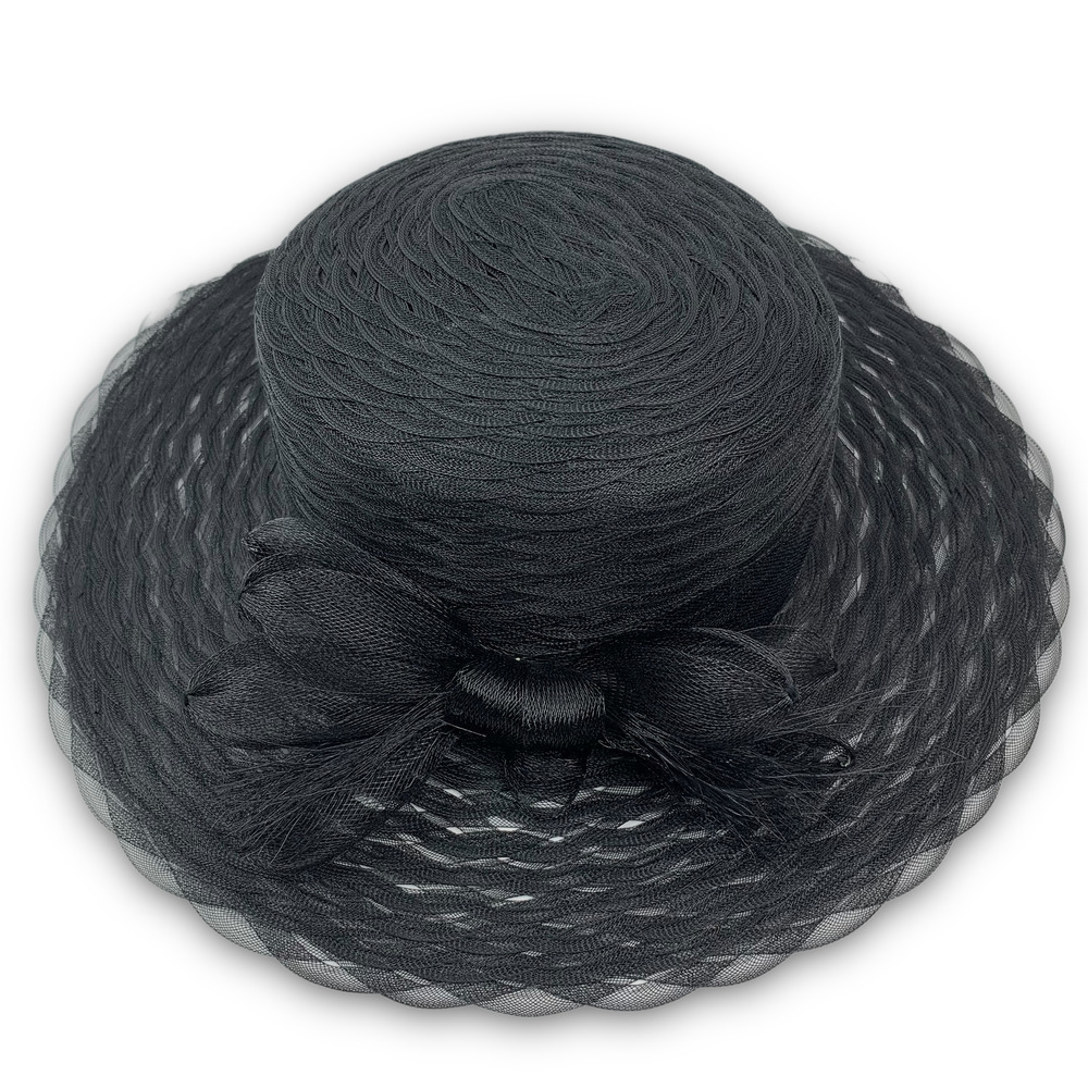Vintage PLAZE SUITE NEW YORK glam black mesh hat with large bow - Picture 6 of 12